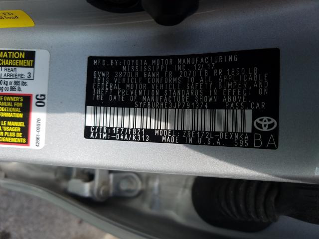 Photo 9 VIN: 5YFBURHE3JP791374 - TOYOTA COROLLA L 