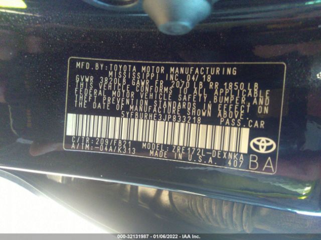 Photo 8 VIN: 5YFBURHE3JP833218 - TOYOTA COROLLA 