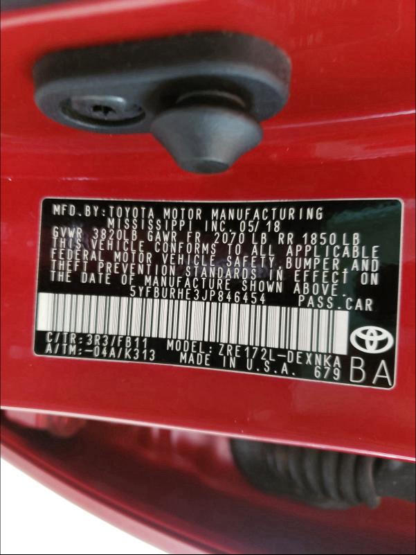 Photo 9 VIN: 5YFBURHE3JP846454 - TOYOTA COROLLA L 