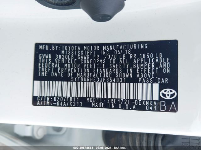 Photo 8 VIN: 5YFBURHE3JP854831 - TOYOTA COROLLA 