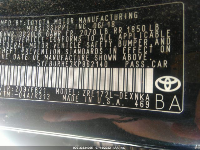 Photo 8 VIN: 5YFBURHE3KP862140 - TOYOTA COROLLA 