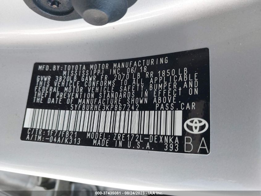 Photo 8 VIN: 5YFBURHE3KP867242 - TOYOTA COROLLA 