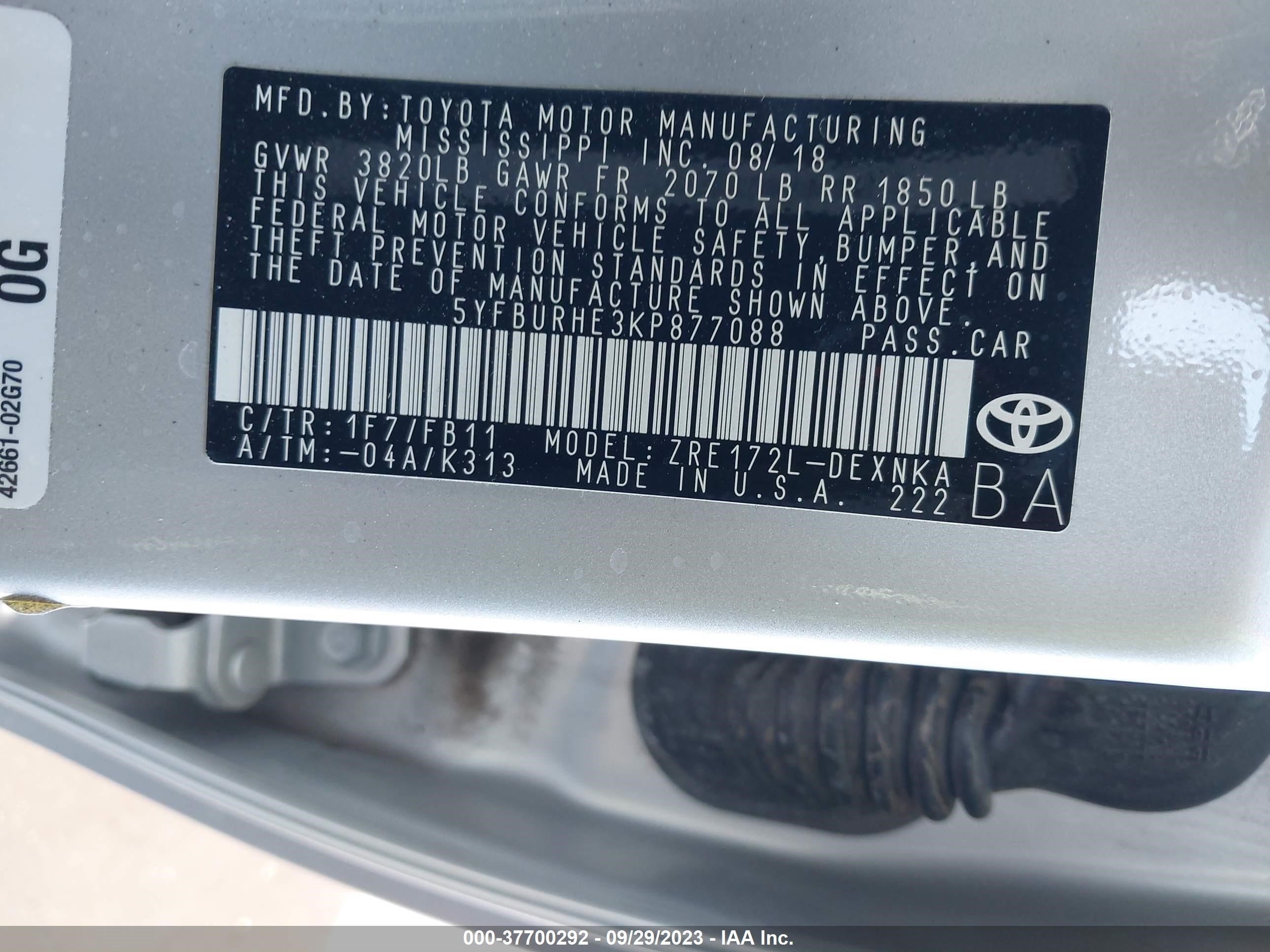 Photo 8 VIN: 5YFBURHE3KP877088 - TOYOTA COROLLA 