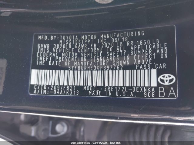 Photo 8 VIN: 5YFBURHE3KP897762 - TOYOTA COROLLA 