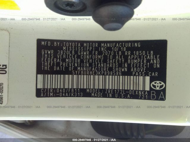 Photo 8 VIN: 5YFBURHE3KP898586 - TOYOTA COROLLA 