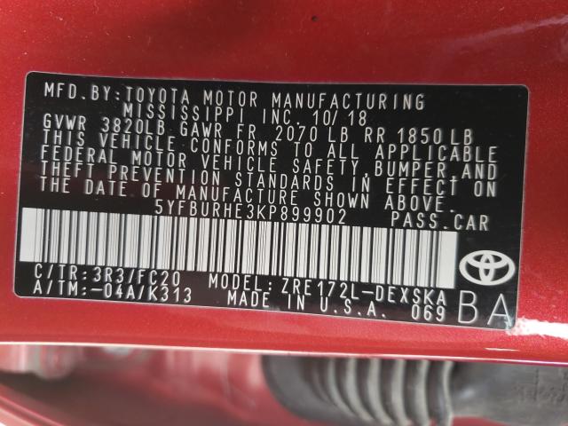 Photo 9 VIN: 5YFBURHE3KP899902 - TOYOTA COROLLA L 