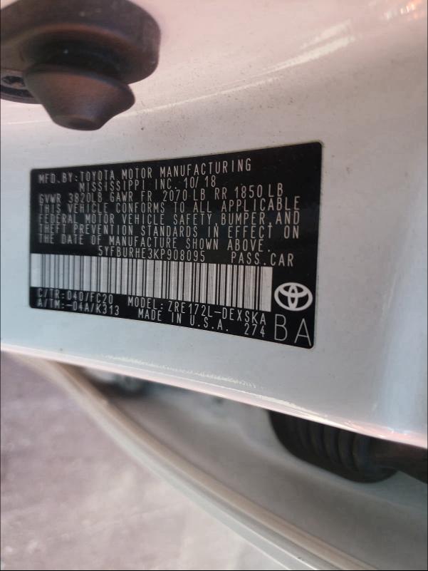 Photo 9 VIN: 5YFBURHE3KP908095 - TOYOTA COROLLA L 