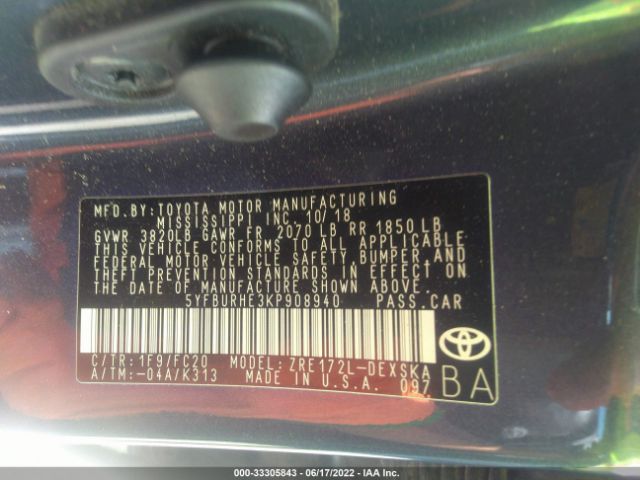 Photo 8 VIN: 5YFBURHE3KP908940 - TOYOTA COROLLA 