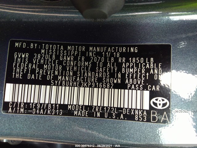 Photo 8 VIN: 5YFBURHE3KP916682 - TOYOTA COROLLA 