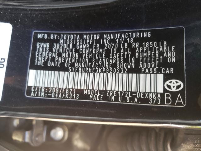 Photo 9 VIN: 5YFBURHE3KP920232 - TOYOTA COROLLA L 