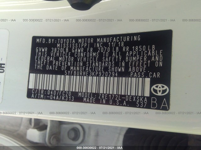 Photo 8 VIN: 5YFBURHE3KP920294 - TOYOTA COROLLA 