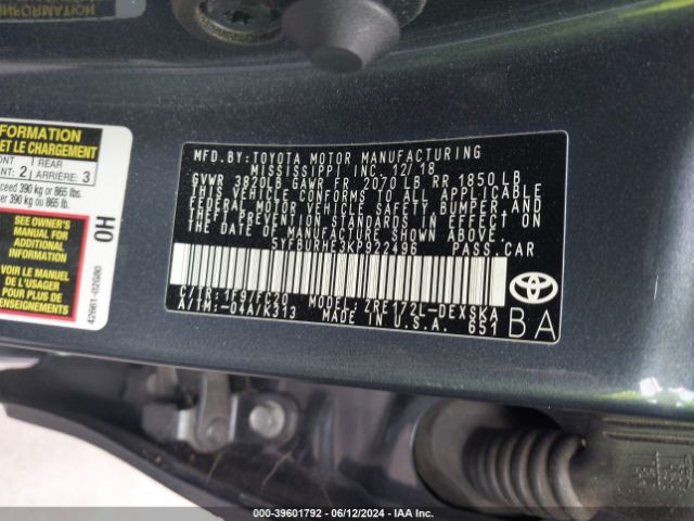 Photo 8 VIN: 5YFBURHE3KP922496 - TOYOTA COROLLA 