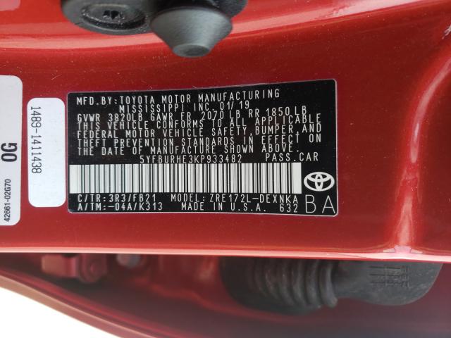 Photo 9 VIN: 5YFBURHE3KP933482 - TOYOTA COROLLA L 