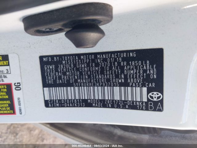 Photo 8 VIN: 5YFBURHE3KP937015 - TOYOTA COROLLA 