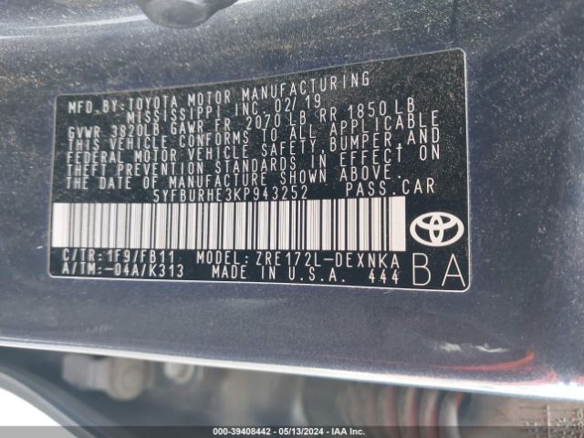 Photo 8 VIN: 5YFBURHE3KP943252 - TOYOTA COROLLA 