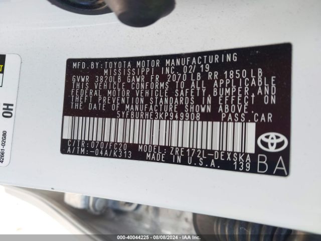 Photo 8 VIN: 5YFBURHE3KP949908 - TOYOTA COROLLA 