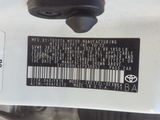 Photo 9 VIN: 5YFBURHE4EP030052 - TOYOTA COROLLA L 