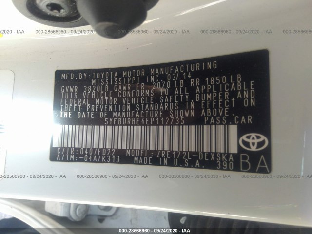 Photo 8 VIN: 5YFBURHE4EP112735 - TOYOTA COROLLA 