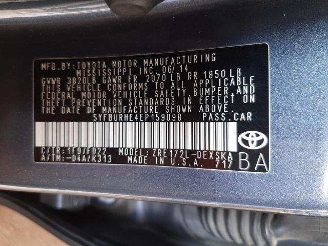 Photo 9 VIN: 5YFBURHE4EP159098 - TOYOTA COROLLA L 