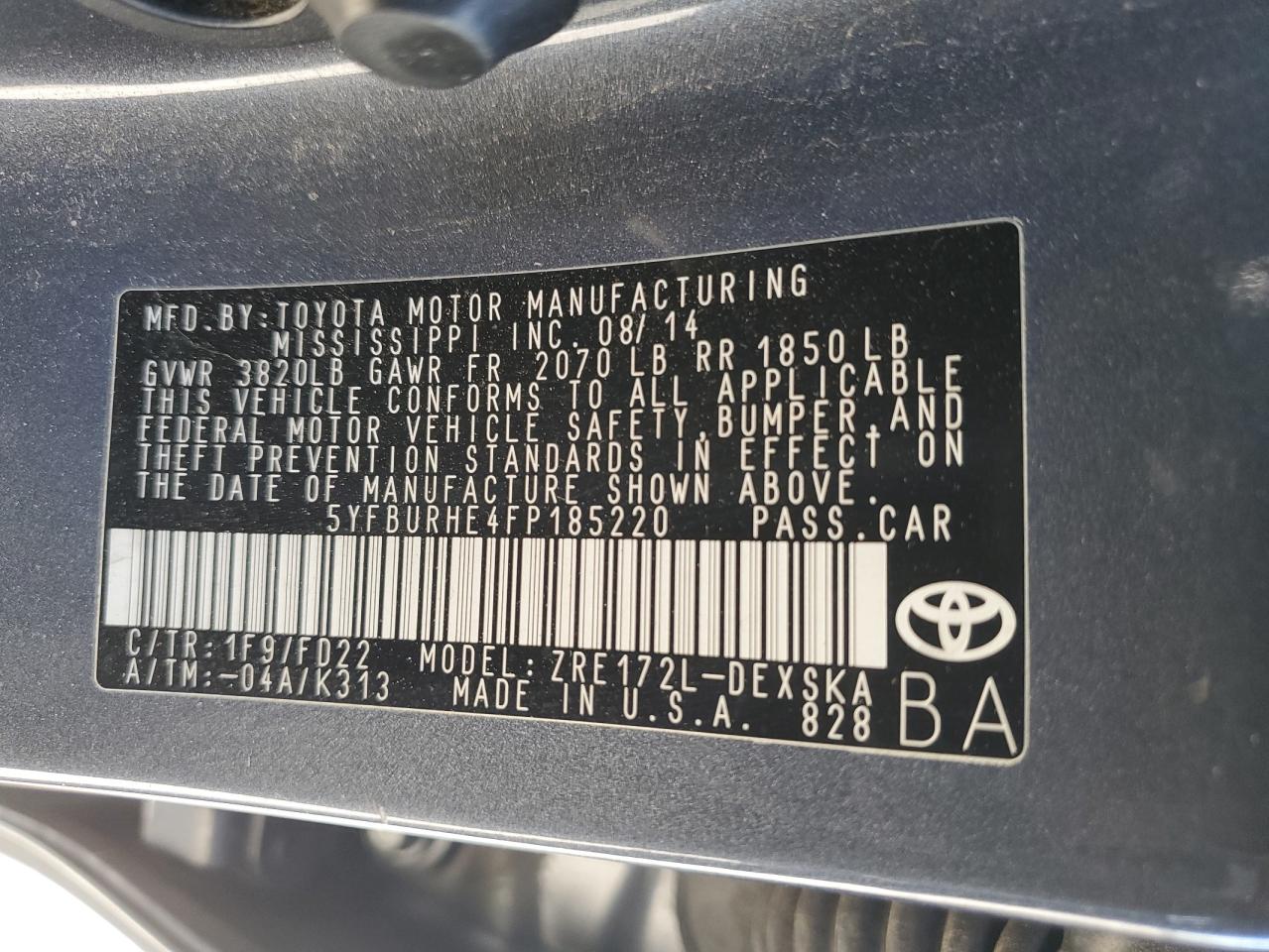 Photo 12 VIN: 5YFBURHE4FP185220 - TOYOTA COROLLA 