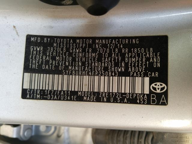 Photo 9 VIN: 5YFBURHE4FP250843 - TOYOTA COROLLA L 