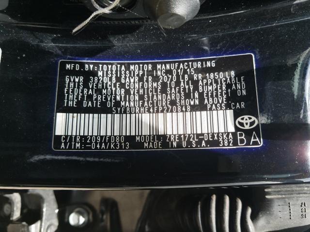 Photo 9 VIN: 5YFBURHE4FP270848 - TOYOTA COROLLA L 