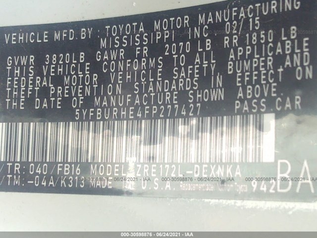 Photo 8 VIN: 5YFBURHE4FP277427 - TOYOTA COROLLA 