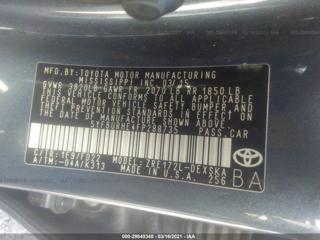 Photo 8 VIN: 5YFBURHE4FP288735 - TOYOTA COROLLA 