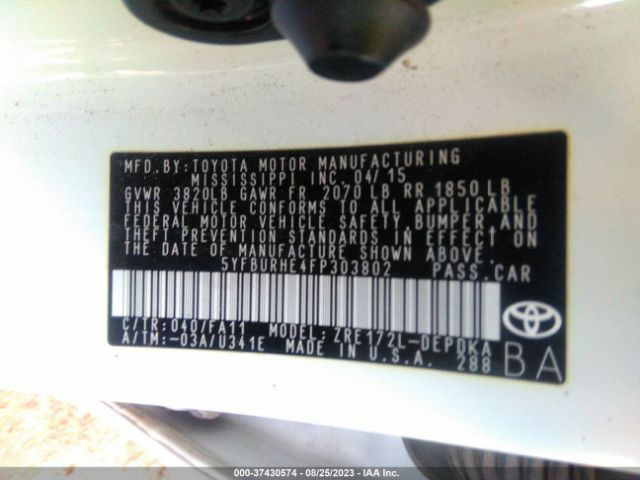 Photo 8 VIN: 5YFBURHE4FP303802 - TOYOTA COROLLA 