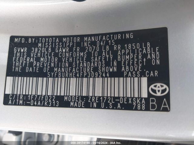 Photo 8 VIN: 5YFBURHE4FP309244 - TOYOTA COROLLA 