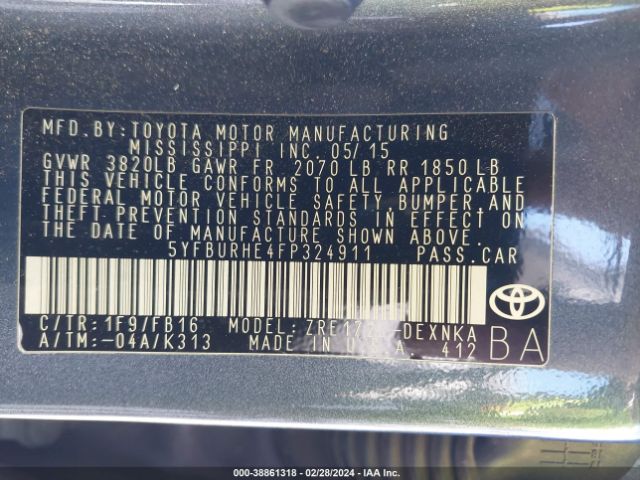 Photo 8 VIN: 5YFBURHE4FP324911 - TOYOTA COROLLA 