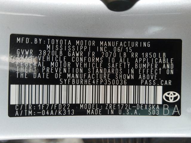 Photo 9 VIN: 5YFBURHE4FP350036 - TOYOTA COROLLA L 