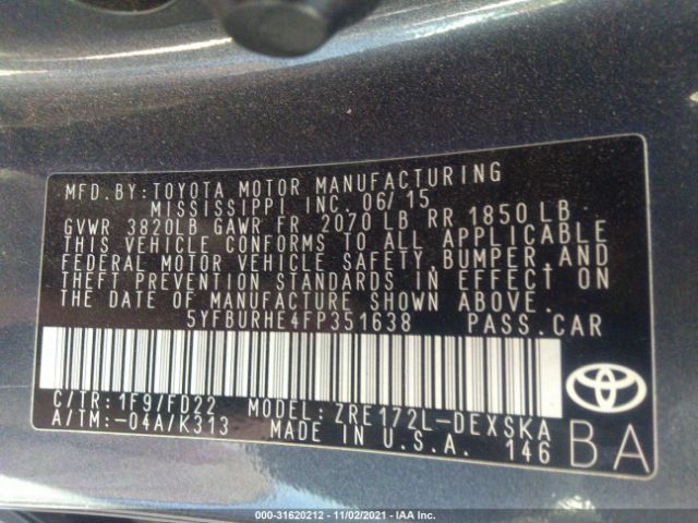 Photo 8 VIN: 5YFBURHE4FP351638 - TOYOTA COROLLA 