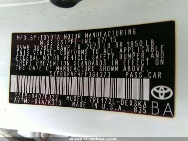 Photo 8 VIN: 5YFBURHE4FP364373 - TOYOTA COROLLA 