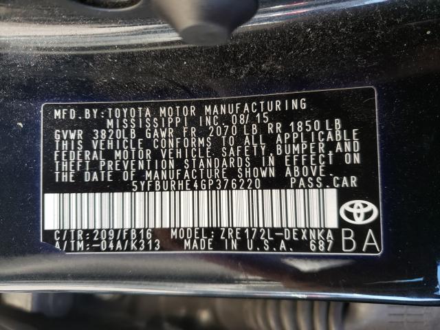 Photo 9 VIN: 5YFBURHE4GP376220 - TOYOTA COROLLA L 