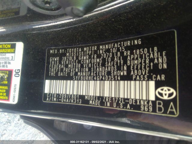 Photo 8 VIN: 5YFBURHE4GP403514 - TOYOTA COROLLA 