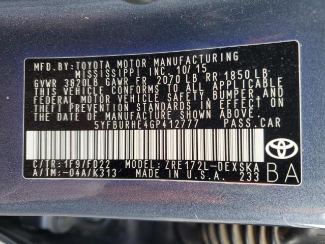 Photo 12 VIN: 5YFBURHE4GP412777 - TOYOTA COROLLA L 