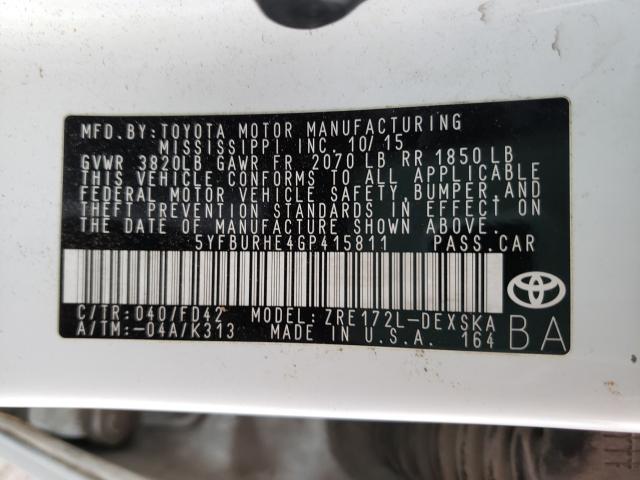 Photo 9 VIN: 5YFBURHE4GP415811 - TOYOTA COROLLA L 