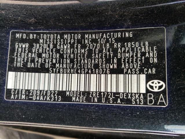 Photo 9 VIN: 5YFBURHE4GP418076 - TOYOTA COROLLA L 