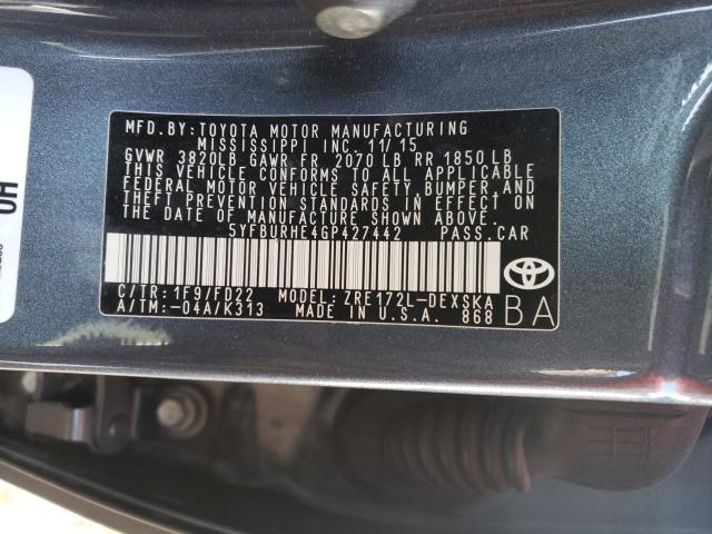 Photo 9 VIN: 5YFBURHE4GP427442 - TOYOTA COROLLA L 