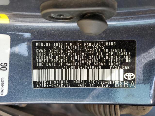 Photo 11 VIN: 5YFBURHE4GP440370 - TOYOTA COROLLA L 