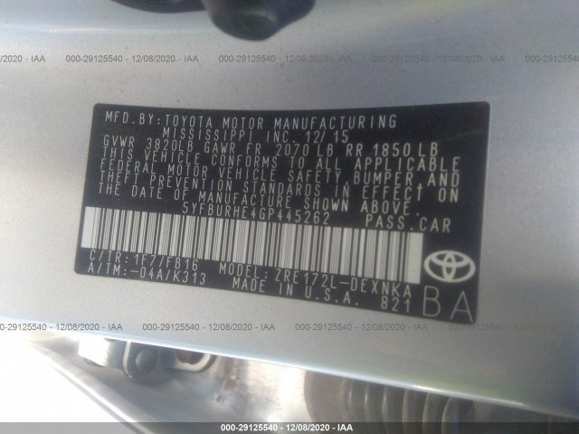 Photo 8 VIN: 5YFBURHE4GP445262 - TOYOTA COROLLA 