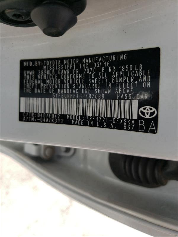 Photo 9 VIN: 5YFBURHE4GP487088 - TOYOTA COROLLA L 