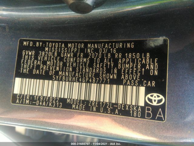 Photo 8 VIN: 5YFBURHE4GP487771 - TOYOTA COROLLA 