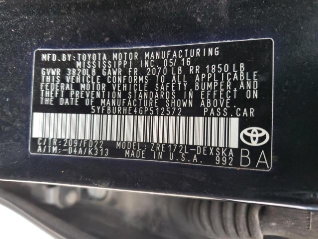 Photo 12 VIN: 5YFBURHE4GP512572 - TOYOTA COROLLA L 