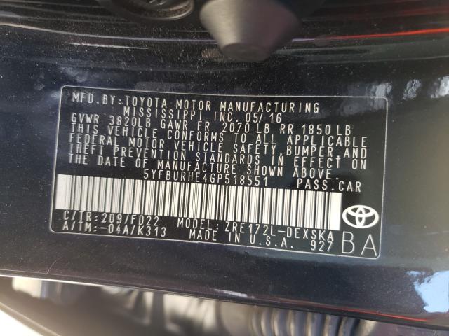 Photo 9 VIN: 5YFBURHE4GP518551 - TOYOTA COROLLA L 