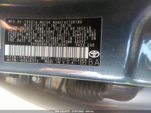 Photo 8 VIN: 5YFBURHE4GP536967 - TOYOTA COROLLA 