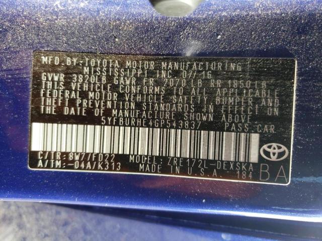 Photo 9 VIN: 5YFBURHE4GP543837 - TOYOTA COROLLA L 