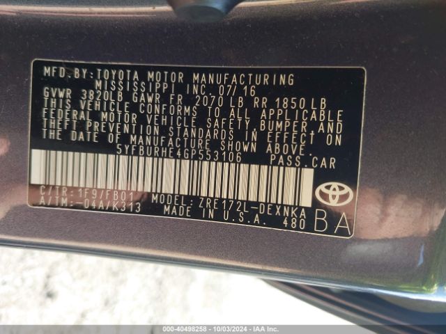 Photo 8 VIN: 5YFBURHE4GP553106 - TOYOTA COROLLA 