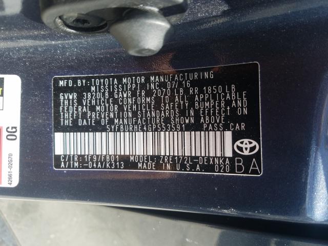 Photo 9 VIN: 5YFBURHE4GP553591 - TOYOTA COROLLA L 